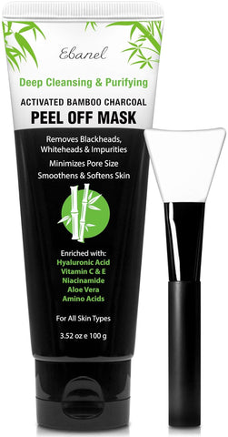 Charcoal Peel Off Face Mask Applicator Set, Deep Pore Cleansing Minimizer Blackhead Remover with Niacinamide, Hyaluronic Acid, Vitamin C, Green Tea, Deep Cleanse Black Masks Peel Off Gel Mask