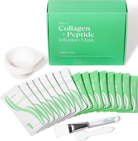 Collagen Peptides Wash-Off Face Mask Set, 8 Pack Instant Skin Tightening and Lifting Masks, Brightening Face Mask with Niacinamide, Glutathione, Hyaluronic Acid, Vitamin C, Cica, B5, Albumen