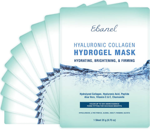 Hydrogel Collagen Face Mask with Hyaluronic Acid, Vitamin C, Peptide, Aloe, Instant Brightening Hydrating Face Masks Skincare Korean Sheet Mask, Skin Firming, Lifting Anti Aging Masks
